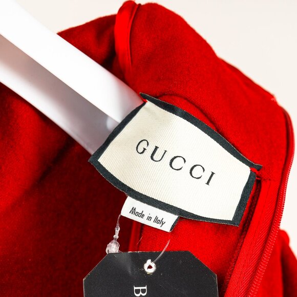 Gucci AW/19 Runway Red Wool Satin-Trim Cowl-Neck Dress - Picture 10 of 15